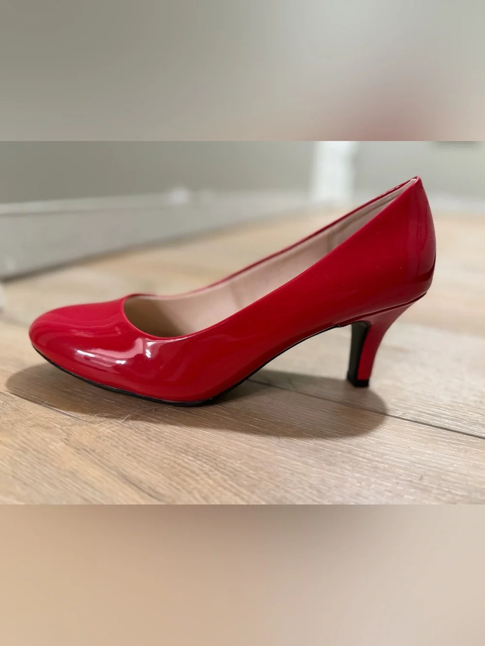 Life Stride Red Patent Round-Toe Pumps